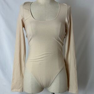 OZMA Beige Ribbed Long Sleeve Bodysuit